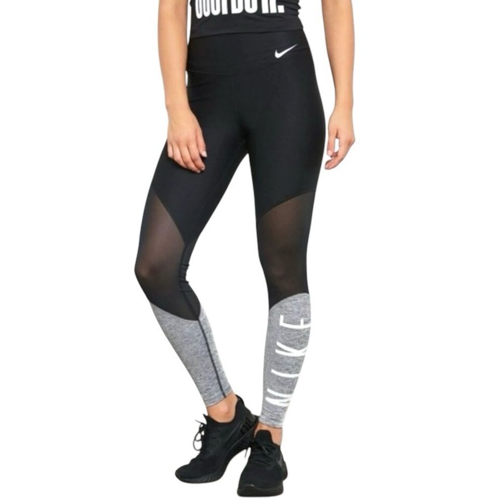Nike Power Mesh Wrap Tights Leggings In Black/Gray Running Gym Athletic Wear